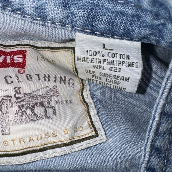 LEVI Men’s Shirt Large COLLARLESS Grandpa Denim METAL BUTTON - Picture 4 of 6